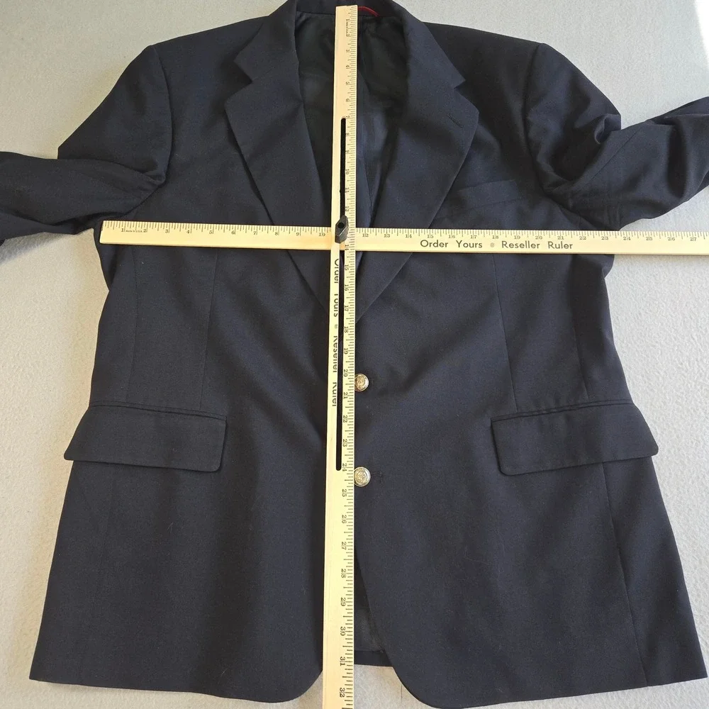 Jos. A. Bank Blazer Mens 46R Navy Blue 100% Wool Gold Crest Button Kent Coat
